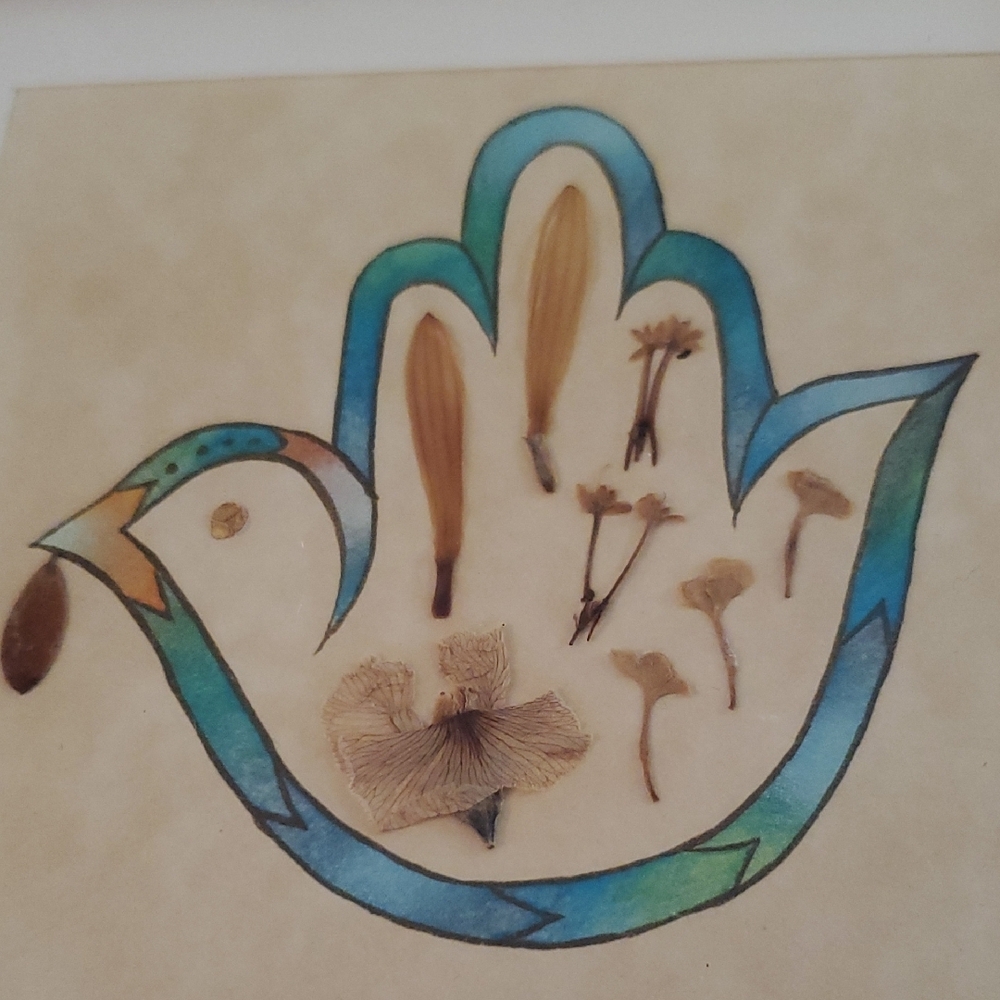 Vtg Hamsa Hand Painted Authentic Spring Flowers N Jerusalem Hills By Divora Blak - Picture 2 of 6